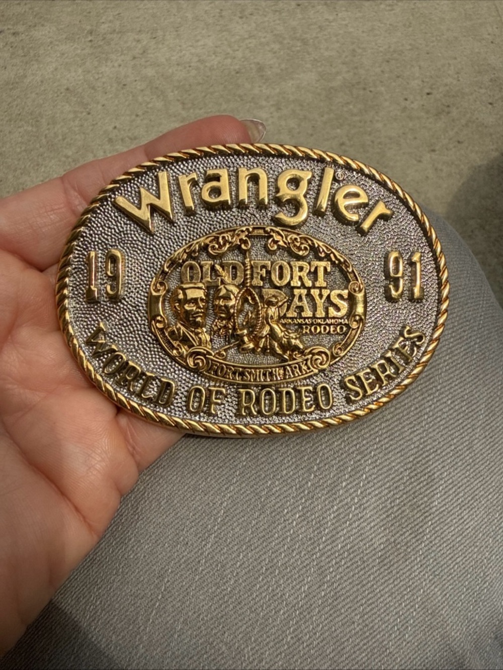 Wrangler Gold + Silver plated Rodeo Series Oval Belt Buckle Old Fort Days 1991
